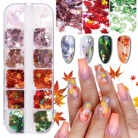 EBANKU Fallen Maple Leaf Nail Art Sequins, Autumn Nails Art Glitter Sequins, Glitter Nail Art Holographic Glitter Sequins for DIY Design Nail Art Design C
