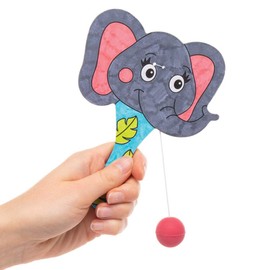 Baker Ross Jungle Animals Wooden Paddleball Racket, Ball is attached to the bat with elastic band (Pack of 5) Perfect for any party