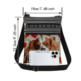 XiaoGalaee King Charles Spaniel Crossbody Bag Heart Print Adjustable Shoulder Strap Messenger Bag for Women Birthday Valentine's Day Gift for Friend Sister's Dog Lover