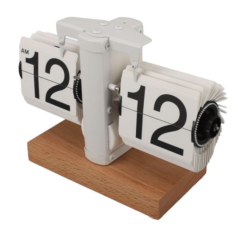 Flip Desk Clock Auto Mechanical Flip 12H AM PM Wood
