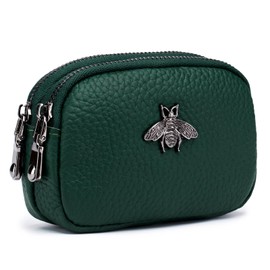 imeetu Women Leather Coin Purse, Small 2 Zippered Change Pouch Wallet(Green)