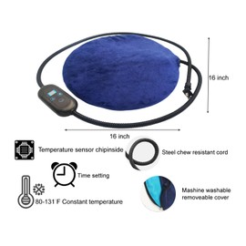 DEOMAN Pet Heating Pad for Cats & Small Dogs - Round 16 Inch,6 Heat Levels,Auto Shut Off Timer, Waterproof, Removable Washable Cover, Chew-Proof Cord, Digital Display