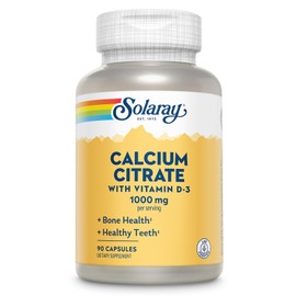 Solaray Calcium Citrate with Vitamin D3 1000mg - Bone Strength and Healthy Teeth Support - Gentle Digestion Formula - Lab Verified, 60-Day Guarantee - 15 Servings, 90 Capsules