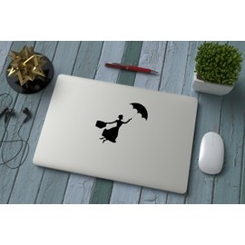 Pack of 3 Flying Nanny & Chimney Sweep Silhouette Image Waterproof Vinyl Decal - Light Switch Sticker - Car Bumper sticker (9cm x 6cm, Black)