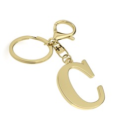 Stainless Steel Gold Letter A-Z Keychain for Women Men, Initial Letter Pendant with Key Ring, Charms for Key Backpack Bag (Gold-C)