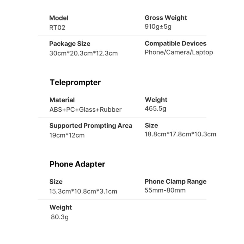 Ulanzi RT02 Universal Teleprompter Prompter for DSLR Camera Phone Tablet