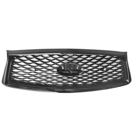 IKON MOTORSPORTS, Front Grille Compatible With 2018-2024 Infiniti Q50, ER Style Gloss Black Front Bumper Mesh Hood Upper Grill