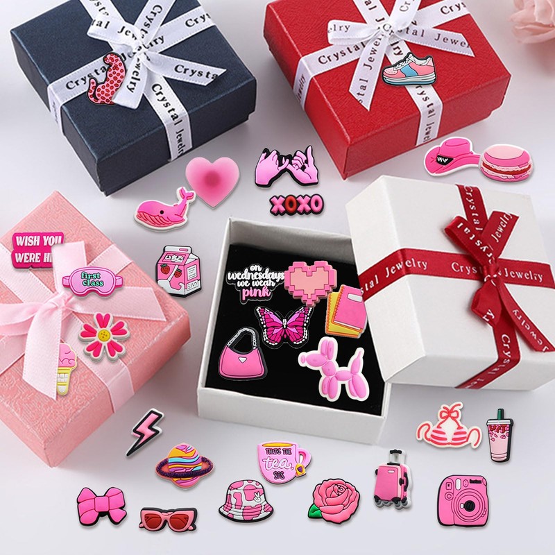 SKHAOVS Shoe Charms for Croc Charms,Pink Shoe Charms,74pcs Selected Different