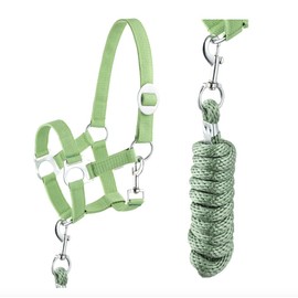 JA Horse Halter Lead Rope Set with Snap Hook Adjustable Horse Halter Horse Wooden Horse Tie Rope (Snap Hook Green, Pony)
