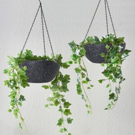 WOUSIWER 13 inch 2Pack Large Hanging Planters for Outdoor Indoor Plants with Drainage Holes and Chain, Round Hanging Flower Pots for Garden Home Porch Decor, Black Speckles