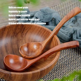 Wooden Soup Spoon, Wood Soup Ladle Serving Ladle Spoons Soup Ladle with Long Handle Wooden Spoons for Cooking Wooden Ladle for Cooking Serving Spoon Long Handle Large Wooden Ladles for Cooking(L)