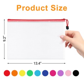 Aubeco 100Pack Mesh Zipper Pouch Bags, Waterproof A4 Letter Size Document Zipper Pouches for Storage, Teacher School, Toys, Puzzle, Office, 10 Colors