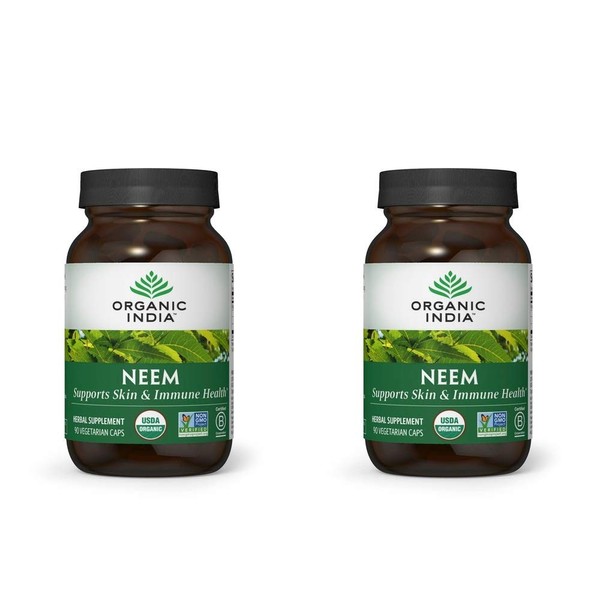 Organic India Neem Herbal Supplement - Supports Skin, Immune, & Liver Health, Detox, Healthy Inflammatory Response, Vegan, Gluten-Free, USDA Certified Organic - 90 Capsules, 2 Pack