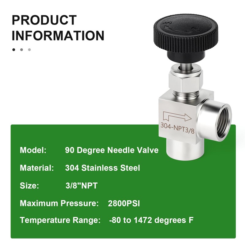TAISHER 1PCS 304 Stainless Steel 90 Degree Needle Valve 3/8"