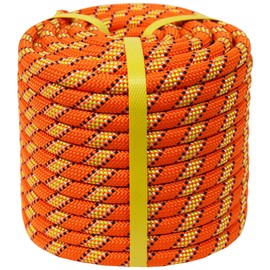 CRAYZA 1/2 in x 150 ft Double Braid Polyester Arborist Rigging Rope, 48 Strands Heavy Duty Bull Rope for Tree Work, Climbing, Pulling, Logging, Swing, Orange