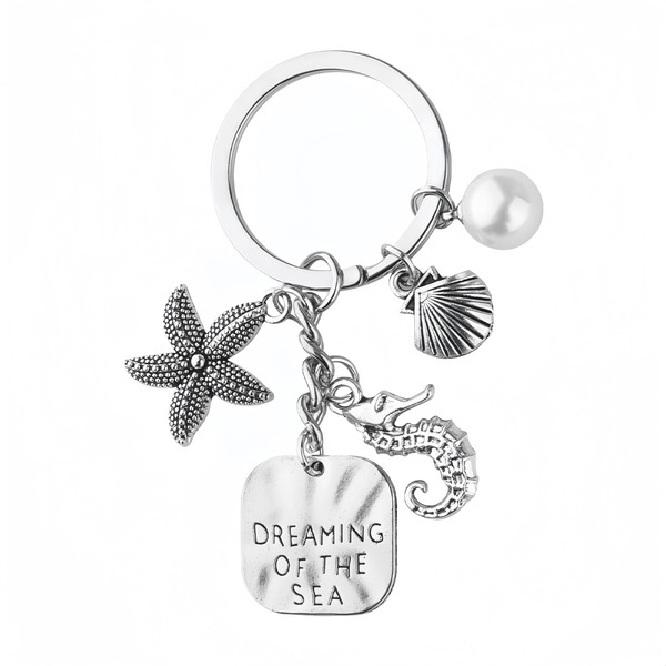 Sea Lover Gifts Starfish Keychain with Pearl Seashell Seahorse Keychain