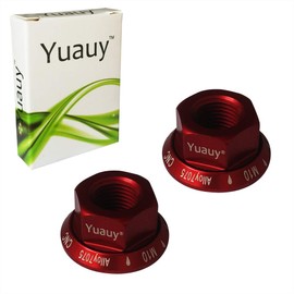 Yuauy Red 2 x M10 Bike Wheel Hub Axle Nuts 7075 Aluminum Bicycle Chromed Skewer Bolt Screw Nut Road MTB Replacement