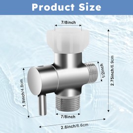 Bidet T Adapter, Leakproof 3 Way Tee Connector Bidet Attachment for Toilet, Brass Metal T-adapter with Shut Off Valve, 7/8” X 7/8” X 1/2”