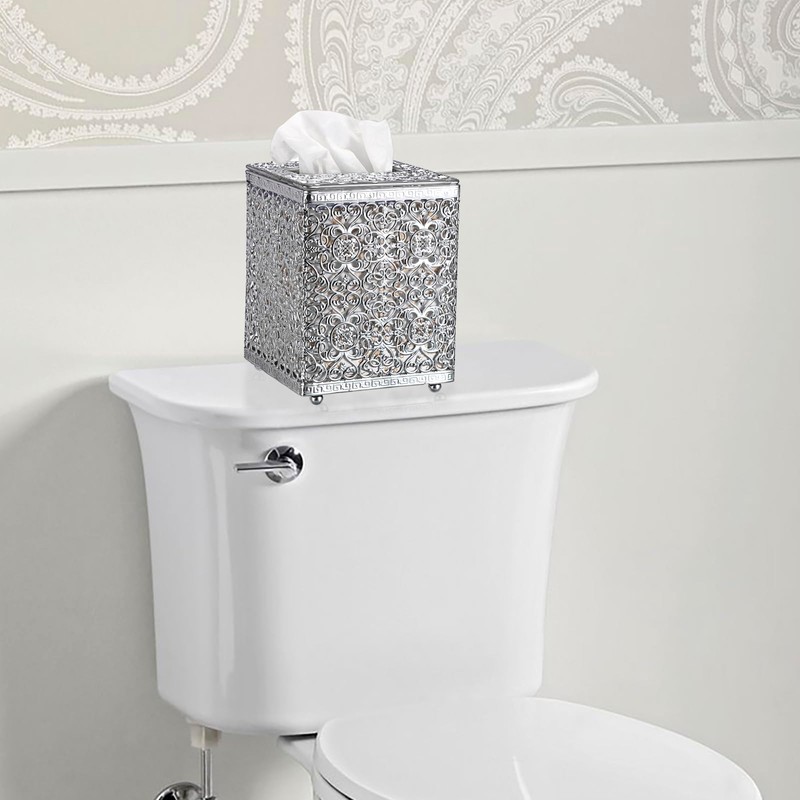 Sumnacon Tissue Box Cover Square Tissue Box with Lid, Metal