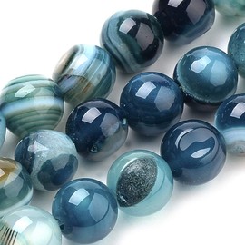 185pcs 10mm Smooth Round Natural Stone Beads Gemstone Blue Striped Agate Loose Spacer Beads for Jewelry Making DIY Bracelets Necklaces