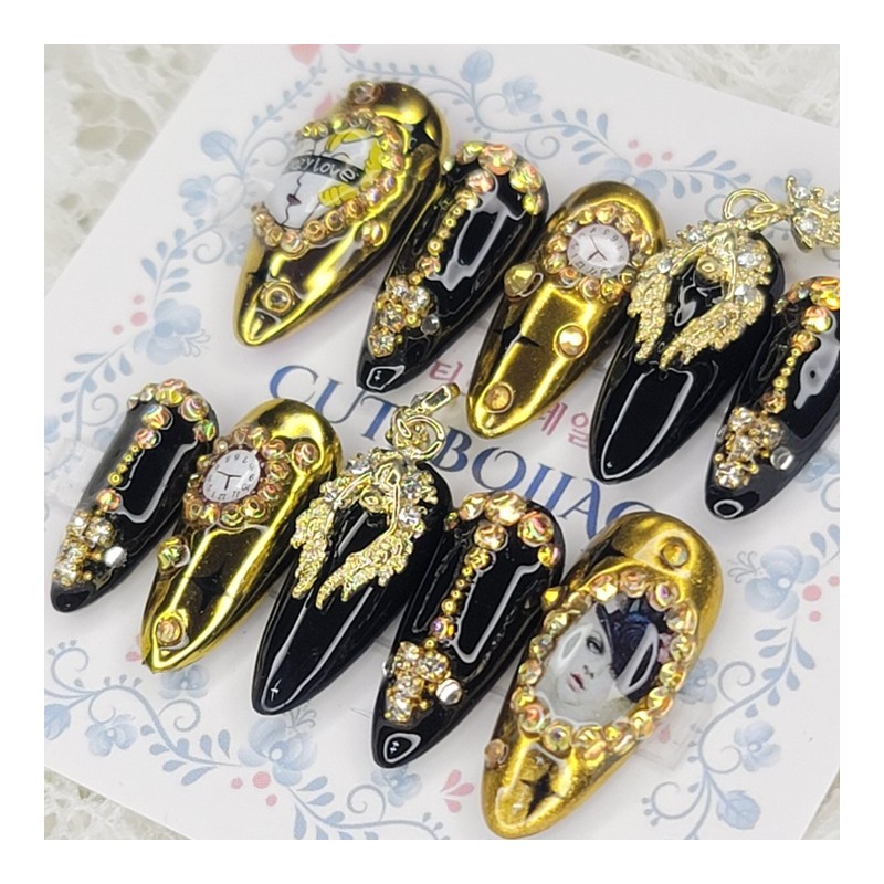 Golden Lingering Handmade Nail Tips - Oval XL / 금빛
