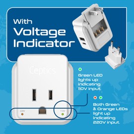 Ceptics World Power Plug Adapter Set, Dual USB & USB-C 3.1A, 20W with QC-PD, 2 USA Outlet Compact & Powerful, Use In Europe, Asia, Australia, Japan, Includes Type A, B, C, E/F, G, I SWadAPt Attachment