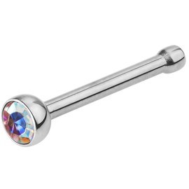 Forbidden Body Jewelry 20G Surgical Steel 2mm Bezel Set CZ Crystal Nose Stud, Aurora Borealis