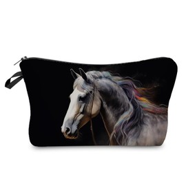Livel lhood Horse Makeup Bag Small Organizer Bag Toiletry Zipper Pouch Black Background Horse with Colorful Hair Cosmetic Bag Birthday Present for Horse Lovers Women Friends