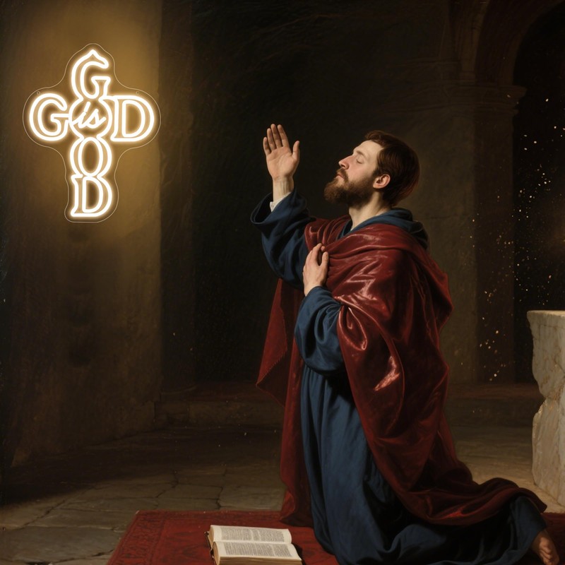 God is Good Neon Sign for Wall Decor Jesus Cross