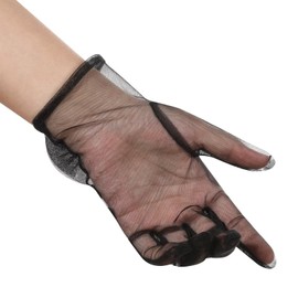 zeasciosd Women's Short Sheer Gloves Bow Mesh Tulle Gloves Wrist Length Wedding Evening Opera Tea Party Gloves Dark Green