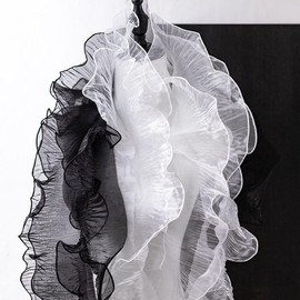 Yurosiay Pleated Organza Border 12 cm Wide Organza Ruffle Trim Pleated Organza Lace Fabric Colourful Border Organza Ruffle Organza Lace Trim for Sewing Dress White 1# 3 Yard