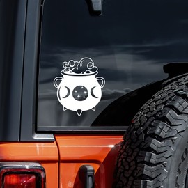 Witch Cauldron Decal Vinyl Sticker Auto Car Truck Wall Laptop | White | 5" x 5.5"