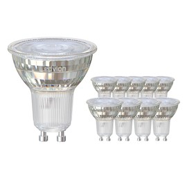 Ledvion Dimmable GU10 LED Spotlights, 5 W, 2700 K, 354 Lumens, Full Glass, Pack of 10