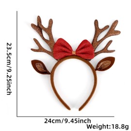 Dzrige Christmas Headband Merry Christmas Reindeer Antler Bowknot Headband Funny Xmas Headwear for Christmas Eve Party New Year Birthday Carnival Party Props Decoration