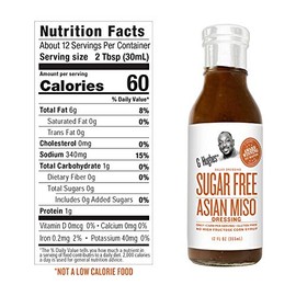 G Hughes Sugar Free Asian Miso Dressing - Asian Salad Dressings, Asian Dressings, Gluten Free Salad Dressing, Sugar Free - 12 Oz. (6-Pack)