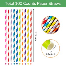 PakTalk [100 Pack]Party Straws Disposable 7.75'' x0.24'' Biodegradable Sky Blue Paper Drinking Straw for Cocktail, Milkshake, Coffee, Lemonade (Sky Blue, 0.24'' x 7.75'')