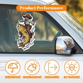 Funny Fishing Bumper Sticker Decal for Car, Auto, Laptop - Trout Wrangler & Cowgirl Fly Fishing Design - Weatherproof Material
