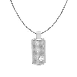 Tuscany Silver Men's Sterling Silver White Cubic Zirconia 15.8 x 41 mm Cross Tag Curb Chain Necklace of Length 51 cm/20 Inch