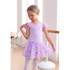 MdnMd Dance Ballet Leotard with Star Moon Sequins Skirt for Toddler Girls Ballerina Dresses Outfit (Lavender Purple, 10-12 Years)