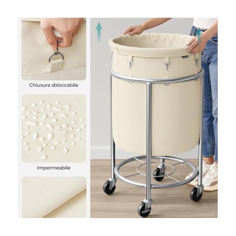 SONGMICS HOME Laundry Basket with Wheels, Rolling Laundry Hamper, Round