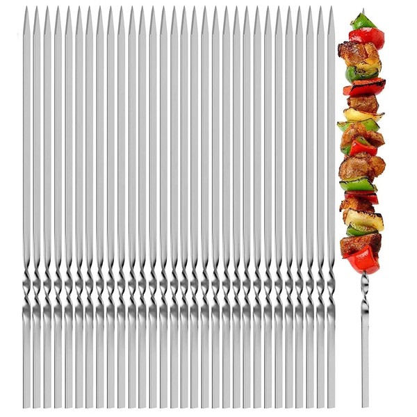 30 Pieces 14Inch Flat 304 Stainless Steel Kabob Skewers, Reusable