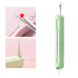 Jellatante Upgraded 2 in 1 Needle Threaders Seam Ripper,Sewing Supplies,Multifunctional Sewing Tool, Quick Sewing Machine Loop Automatic Needle Threaders (Green)