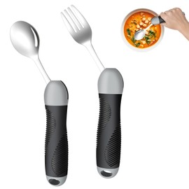 Forzaddik Comfort Grip Adaptive Utensils Spoons Forks Set,Provide Several Grasping Positions for Arthritis, Disabled People, Elderly with Limited Hand Function.