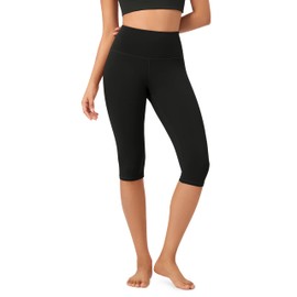 ODODOS Buttery Soft Lounge Yoga Capris for Women 14" High Waist Knee Length Leggings, Black, X-Large
