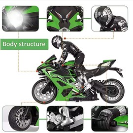 Liberty Imports 2.4G RC Remote Control Stunt Motorcycle with Riding Figure, 1:10 Scale High Speed Cross Country 360 Degree Rotation Drift Shockproof Racing Motorbike (Green)
