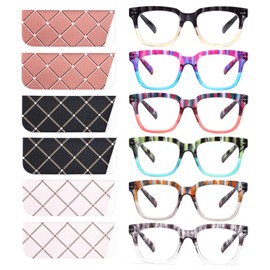 CHOFILORD 6 Pack Fashion Reading Glasses for Women Men Blue Light Blocking Oversized Square Readers with Spring Hinge (6 Pack Colorful A, 2.25)