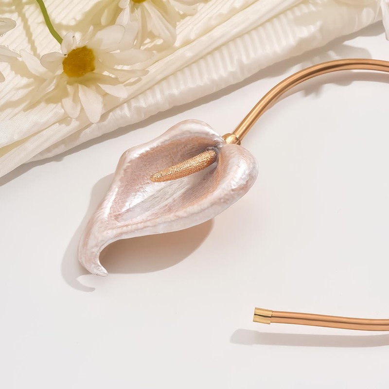 Doubnine Elegant White Calla Lily Choker Necklace, Gold Plated Collar