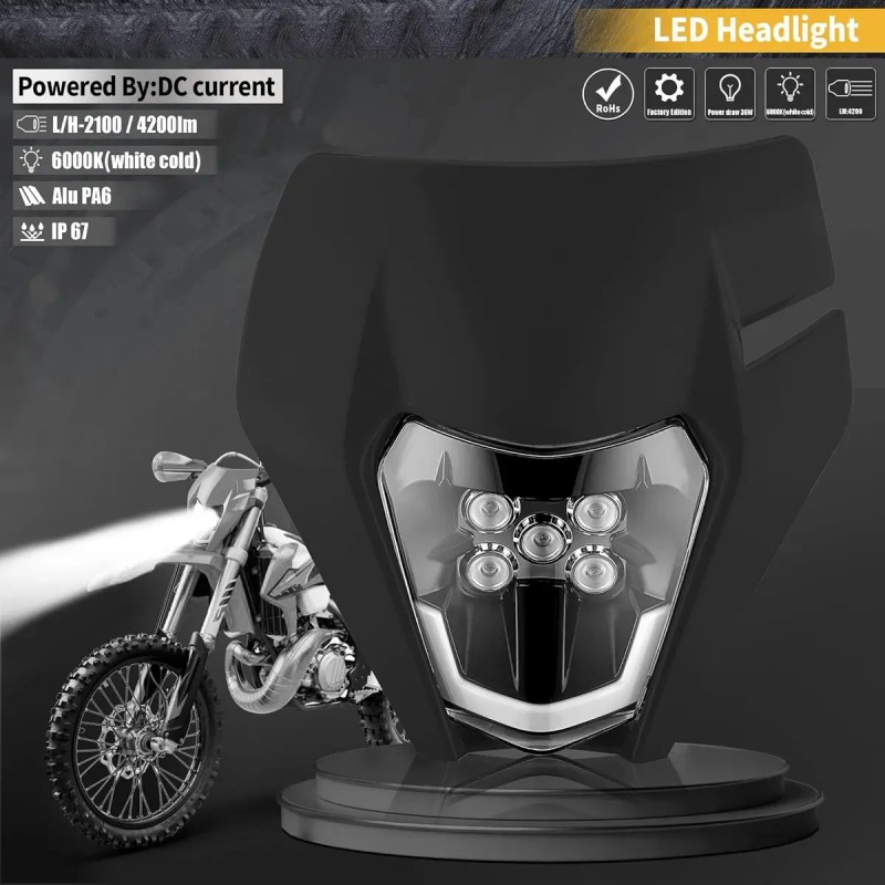Faro Motocicleta De Led Carcasa Negra Para Ktm Exc Mx