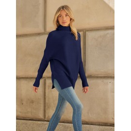 LILLUSORY Womens Turtleneck Oversized Tunic Fall Sweaters 2025 Casual Long Pullover Knit Winter Cute Poncho Fashion Trendy Clothes Outfits Clothing Tops Leggings Navy Blue