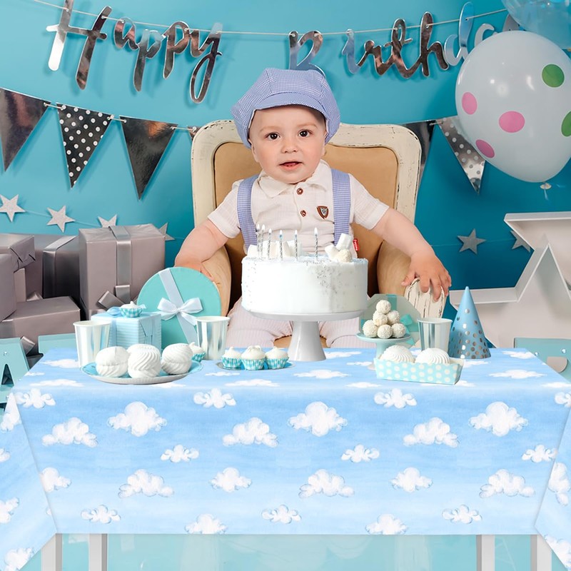 3Pcs Cloud Tablecloths-Cartoon Story Party Supplies Blue Sky White Clouds